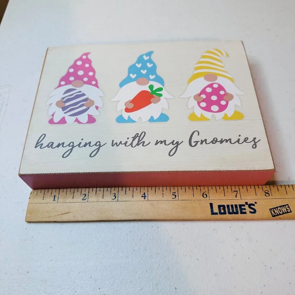 HANGING WITH MY GNOMIES Easter block decoration springtime gnome decoration